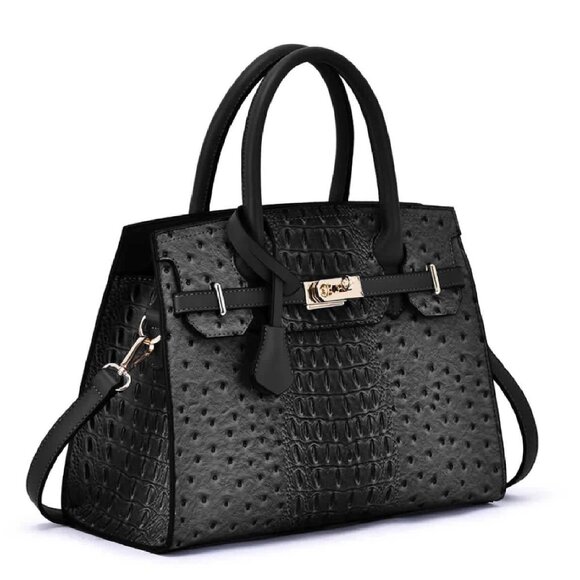 brand new BLACK color Mellow World VIRGINIA "Croc & Ostrich" Pattern Handbag - Picture 1 of 6